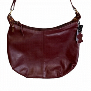 Leather Crossbody Hobo Bag - Burgundy